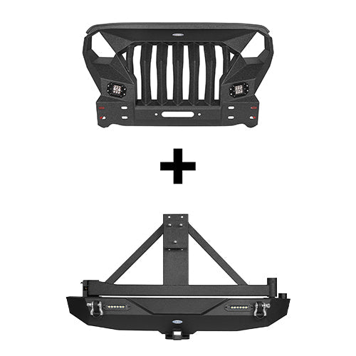 Front Bumper & Rear Bumper w/2 Inch Hitch Receiver(07-18 Jeep Wrangler JK)-LandShaker