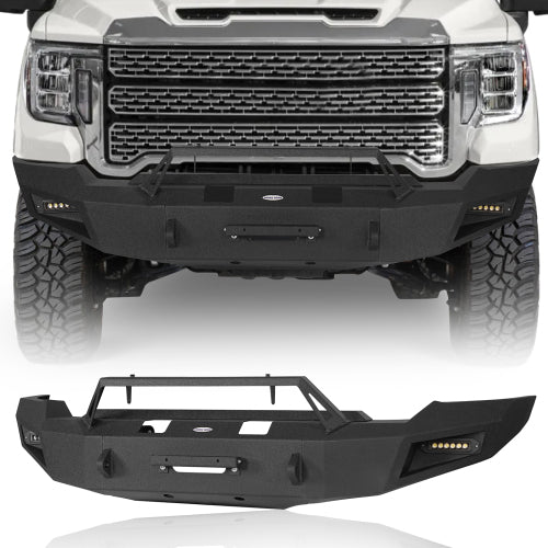 Front Bumper w/ Winch Plate & LED Spotlights (20-23 GMC Sierra 2500HD) - LandShaker