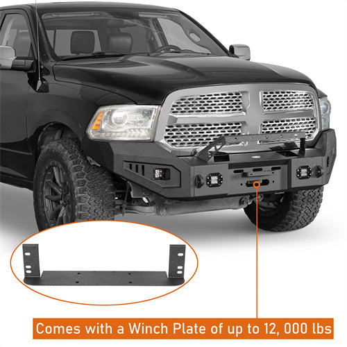 Front Bumper w/ Winch Plate & LED Spotlights (13-18 Ram 1500, Excluding Rebel) - LandShaker