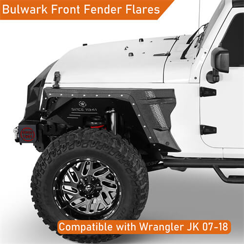 Bulwark Front Fender Flares w/Turn Signal Lights For 2007-2018 Jeep Wrangler JK - LandShaker