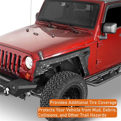 Bulwark Front Fender Flares w/Turn Signal Lights For 2007-2018 Jeep Wrangler JK - LandShaker