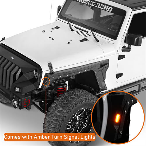 Bulwark Front Fender Flares w/Turn Signal Lights For 2007-2018 Jeep Wrangler JK - LandShaker
