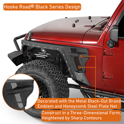 Bulwark Front Fender Flares w/Turn Signal Lights For 2007-2018 Jeep Wrangler JK - LandShaker