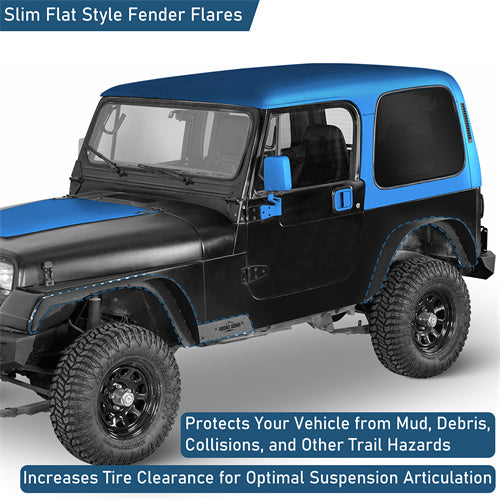 Slim Flat Front & Rear Fender Flares Kit For Jeep Wrangler YJ 1987-1995 - LandShaker4x4