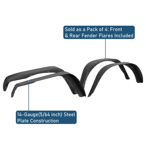 Slim Flat Front & Rear Fender Flares Kit For Jeep Wrangler YJ 1987-1995 - LandShaker4x4