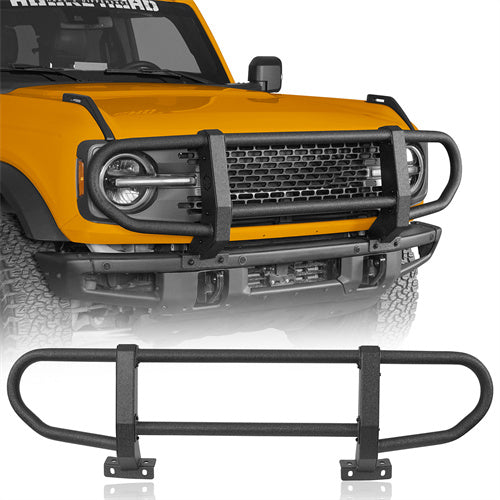 Full Grille Guard Front Brush Guard w/ Steel Modular Bumper For 2021-2025 Ford Bronco (Excluding Raptor, Everglades, Black Diamond Models) - LandShaker4x4
