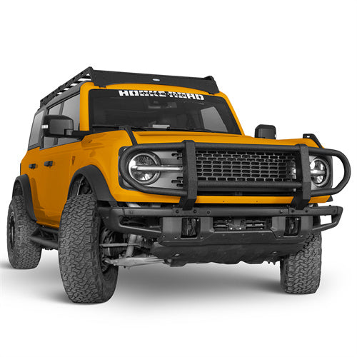 Full Grille Guard Front Brush Guard w/ Steel Modular Bumper For 2021-2025 Ford Bronco (Excluding Raptor, Everglades, Black Diamond Models) - LandShaker4x4