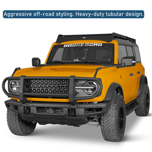 Full Grille Guard Front Brush Guard w/ Steel Modular Bumper For 2021-2025 Ford Bronco (Excluding Raptor, Everglades, Black Diamond Models) - LandShaker4x4