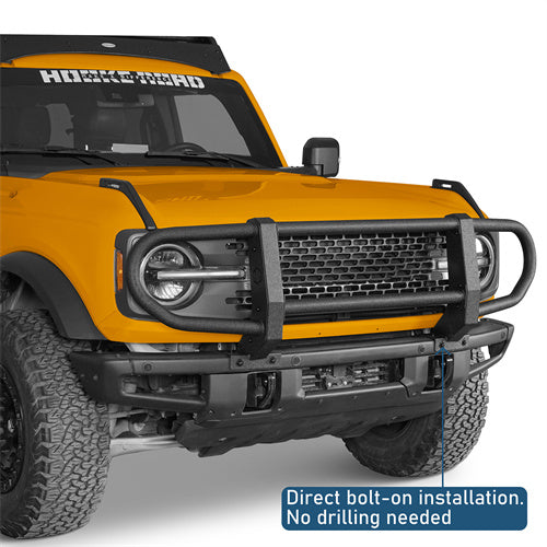 Full Grille Guard Front Brush Guard w/ Steel Modular Bumper For 2021-2025 Ford Bronco (Excluding Raptor, Everglades, Black Diamond Models) - LandShaker4x4
