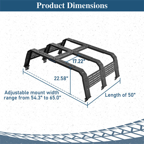 18.8" High Overland Bed Rack For 2020-2025 Jeep Gladiator JT / 2005-2023 Toyota Tacoma(5' Bed) / 2019-2025 Ford Ranger - Landshaker4x4