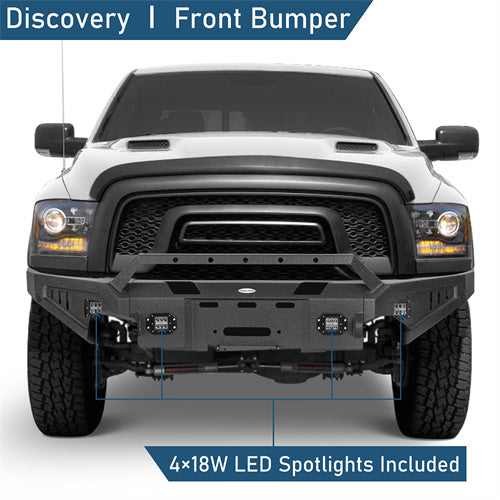 Full Width Front Bumper w/ Winch Plate & LED Spotlights (15-18 Ram 1500 Rebel) - LandShaker