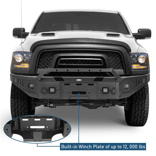 Full Width Front Bumper w/ Winch Plate & LED Spotlights (15-18 Ram 1500 Rebel) - LandShaker