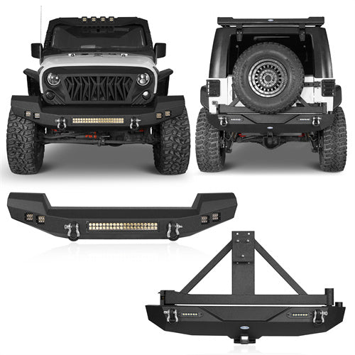Full width Front Bumper & Rear Bumper w/Tire Carrier(07-18 Jeep Wrangler JK)-LandShaker
