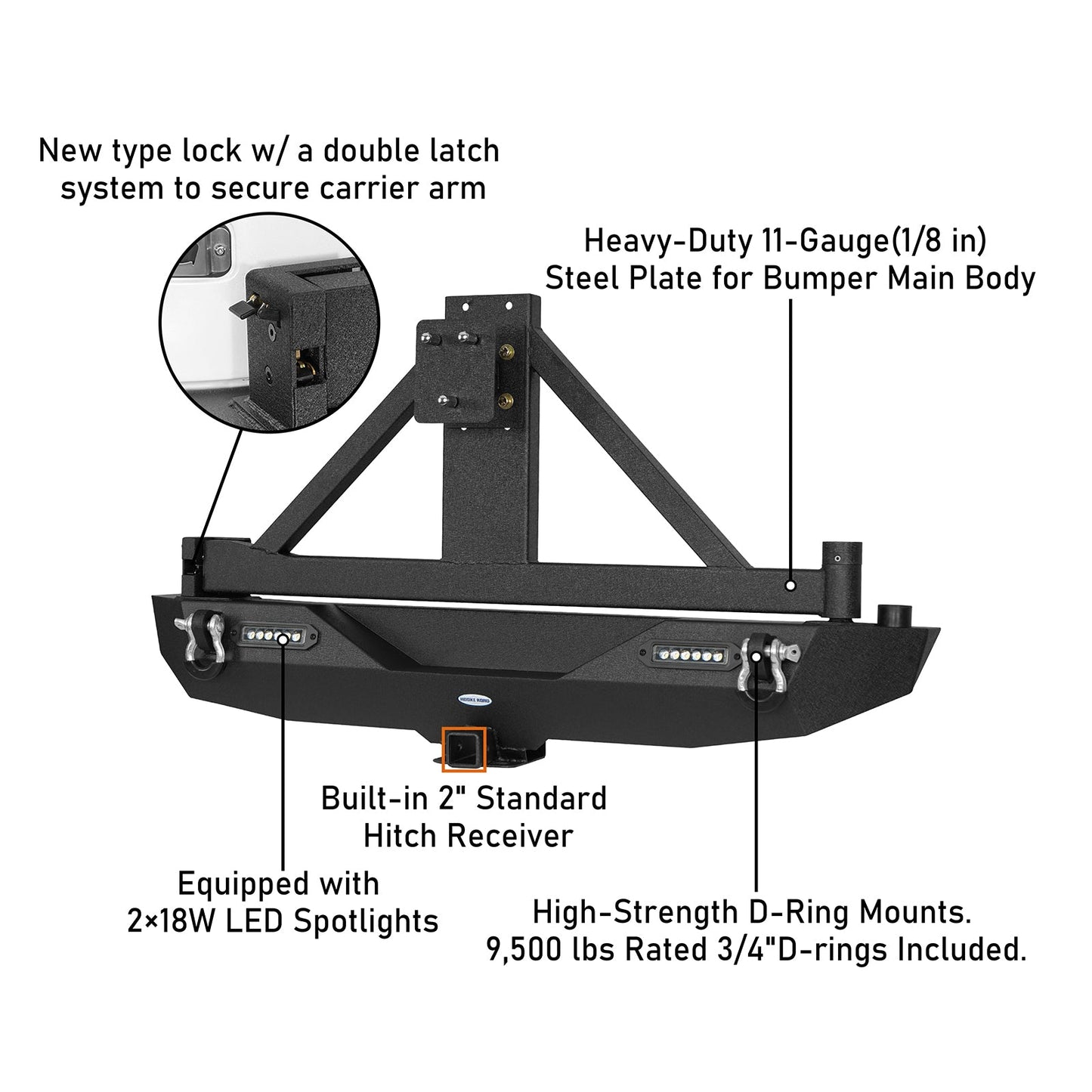 Full width Front Bumper & Rear Bumper w/Tire Carrier(07-18 Jeep Wrangler JK)-LandShaker