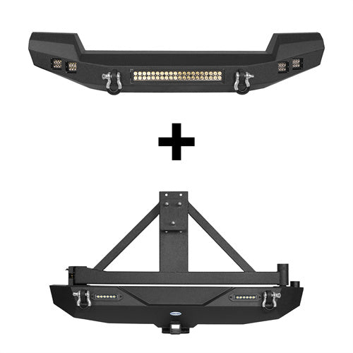 Full width Front Bumper & Rear Bumper w/Tire Carrier(07-18 Jeep Wrangler JK)-LandShaker