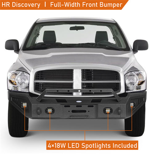 Full-Width Front Bumper w/ Winch Plate & LED Spotlights (06-08 Ram 1500) - LandShaker
