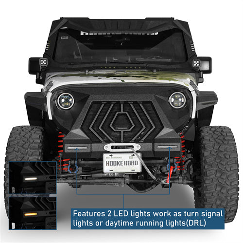 Mad Max Grill+Bumper w/ LED Turn Signal Lights For 2007-2018 Jeep Wrangler JK - Landshaker4x4