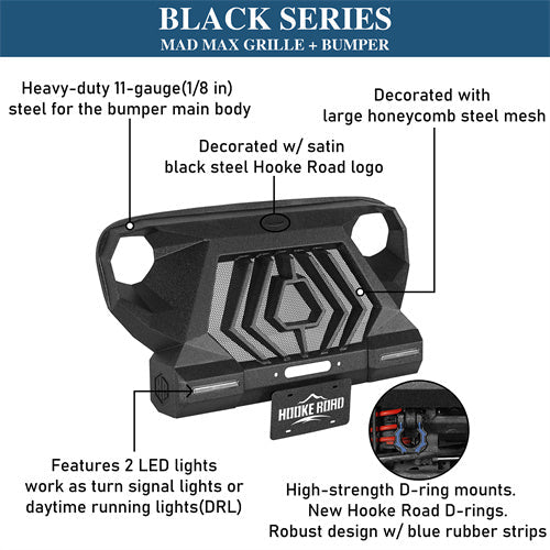 Mad Max Grill+Bumper w/ LED Turn Signal Lights For 2007-2018 Jeep Wrangler JK - Landshaker4x4