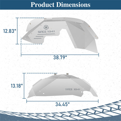Front & Rear Aluminum Inner Fender Liners For 2007-2018 Jeep Wrangler JK - Landshaker4x4