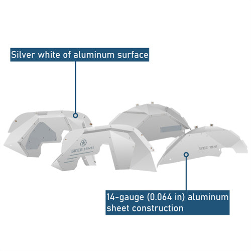 Front & Rear Aluminum Inner Fender Liners For 2007-2018 Jeep Wrangler JK - Landshaker4x4