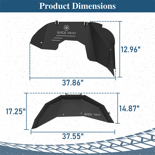 Front & Rear Aluminum Inner Fender Liners For 2018-2025 Jeep Wrangler JL (Excluding Rubicon 3.6L Engine)- Landshaker4x4