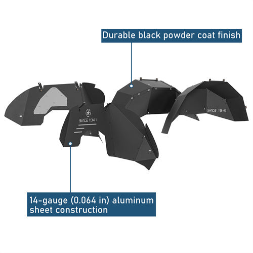 Front & Rear Aluminum Inner Fender Liners For 2018-2025 Jeep Wrangler JL (Excluding Rubicon 3.6L Engine)- Landshaker4x4