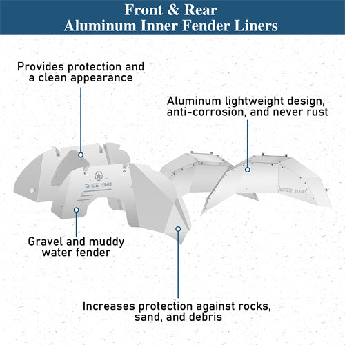 Front & Rear Aluminum Inner Fender Liners For 2018-2025 Jeep Wrangler JL (Excluding Rubicon 3.6L Engine)- Landshaker4x4