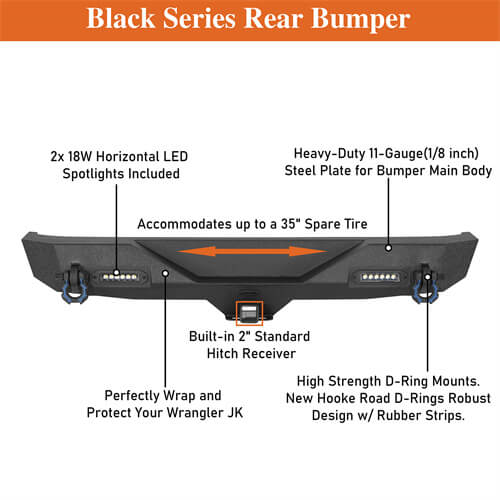 Jeep Accessories Rear Bumper w/ white LED spotlights For 2007-2018 Jeep Wrangler JK - LandShaker4x4