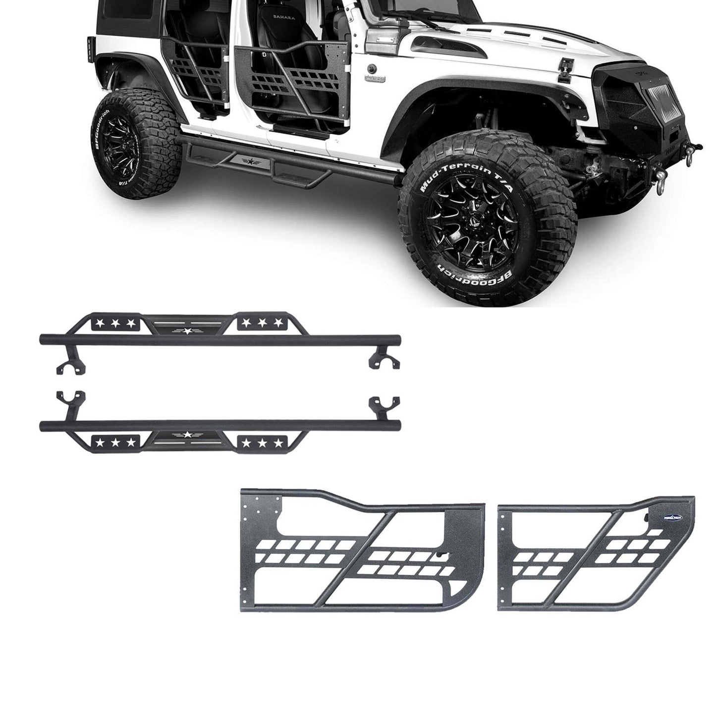 4 Door Side Steps & Tubular Half Doors Combo(07-18 Jeep Wrangler JK)-LandShaker