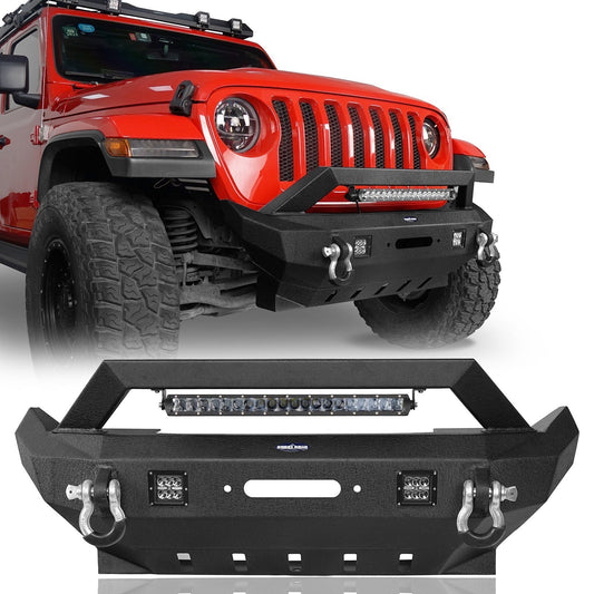 Rock Crawler Stubby Front Bumper w/LED Spotlight Bar(18-25 Jeep Wrangler JL & 20-25 Gladiator JT)-LandShaker