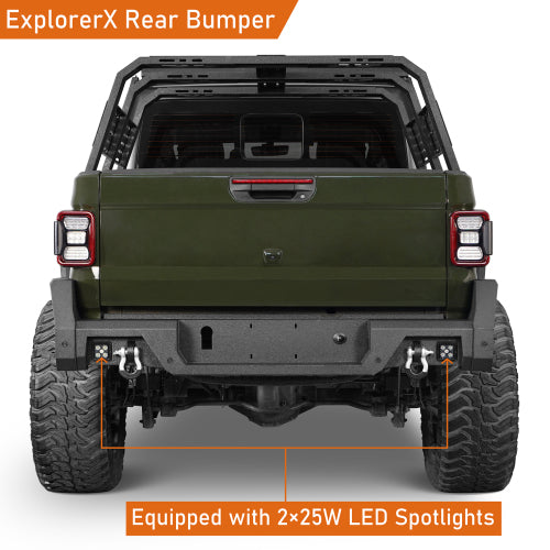 Rear Bumper w/ Bedside Slider Steps (20-25 Jeep Gladiator JT with OEM Rear Bumper Frame Mounts) - LandShaker