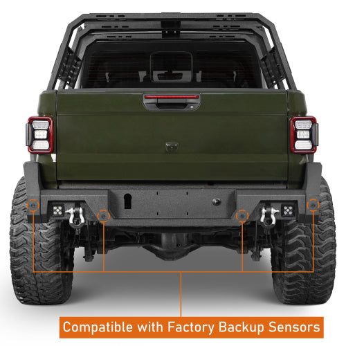 Rear Bumper w/ Bedside Slider Steps (20-25 Jeep Gladiator JT with OEM Rear Bumper Frame Mounts) - LandShaker