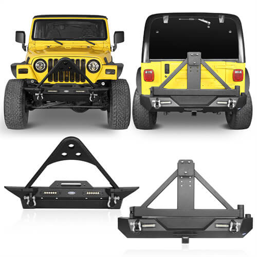 Stubby Front Bumper & Rear Bumper w/Tire Carrier Combo(87-06 Jeep Wrangler TJ YJ)-LandShaker