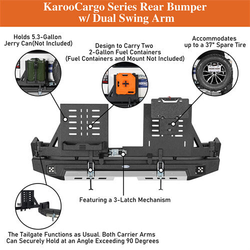KarooCargo Rear Bumper w/ 5.3-Gallon Jerry Can Holder For 2010-2024 Toyota 4Runner - LandShaker