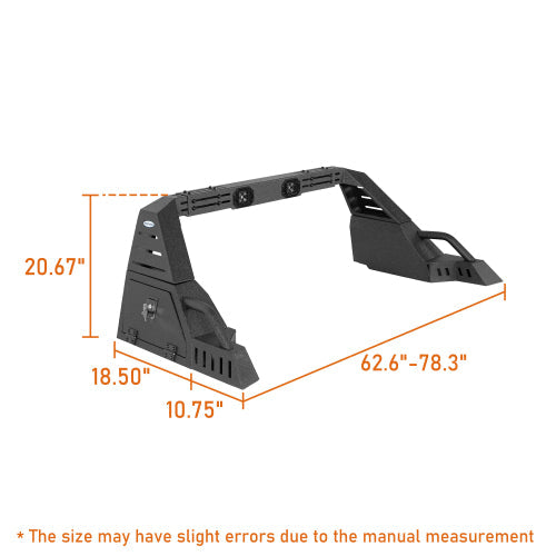 20.7" High Adjustable Roll Bar w/ LED Spotlights & Storage Boxes For Mid-Size Pickup Trucks - LandShaker