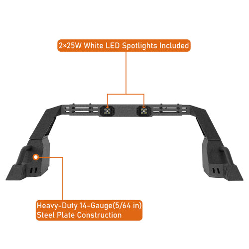 20.7" High Adjustable Roll Bar w/ LED Spotlights & Storage Boxes For Mid-Size Pickup Trucks - LandShaker
