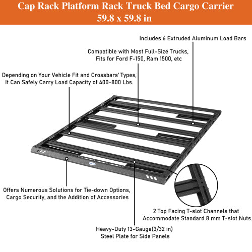Full-Size Truck Bed Rack Cargo Carrier Platform (Ford F-150 & Ram 1500 & Chevy Silverado 1500 & GMC Sierra 1500 & Toyota Tundra) - LandShaker