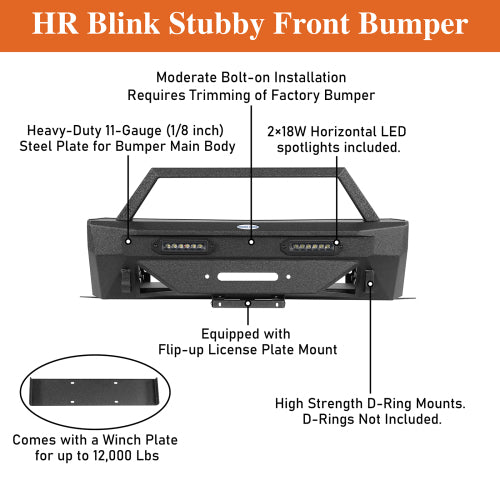 LandShaker Stubby Front Bumper w/LED spotlights (14-24 Toyota 4Runner, Excluding Limited & Nightshade)