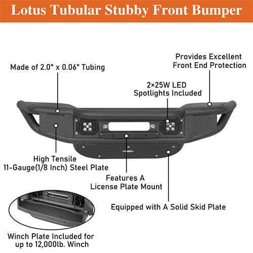 Lotus Tubular Front Bumper w/ Winch Plate For 2018-2025 Jeep Wrangler JL & Gladiator JT-LandShaker