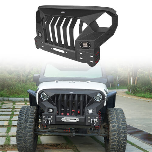 Mad Max Front Bumper w/Steel Grille Guard &  Winch plate(07-18 Jeep Wrangler JK)-LandShaker
