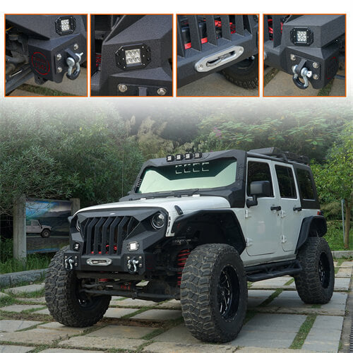 Mad Max Front Bumper w/Steel Grille Guard &  Winch plate(07-18 Jeep Wrangler JK)-LandShaker
