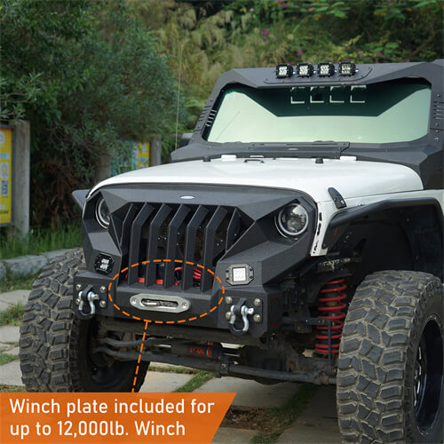 Mad Max Front Bumper w/Steel Grille Guard &  Winch plate(07-18 Jeep Wrangler JK)-LandShaker