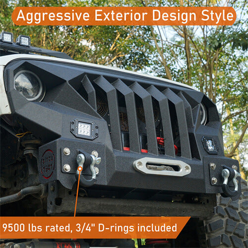 Mad Max Front Bumper w/Steel Grille Guard &  Winch plate(07-18 Jeep Wrangler JK)-LandShaker