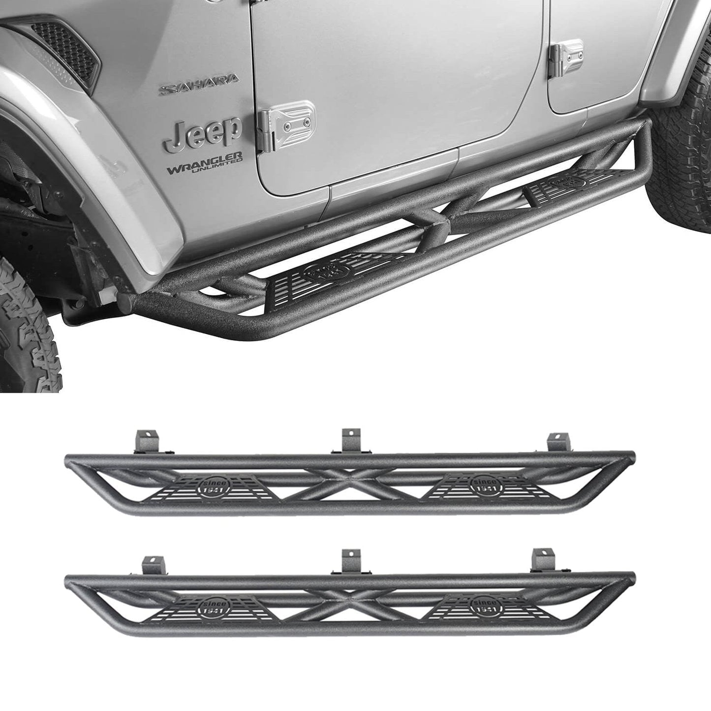Full Width Front Bumper with Mad Max Grill & Side Steps(18-25 Jeep Wrangler JL 4 Door)-LandShaker