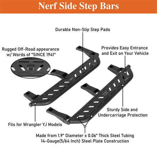 Off-road Nerf Side Step Bars For 1987-1995 Jeep Wrangler YJ- LandShaker