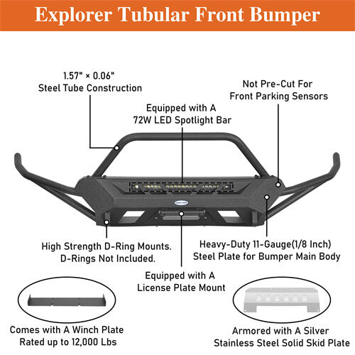 Off Road Tube Front Bumper w/ LED Light Bar For 2016-2023 Toyota Tacoma 3rd Gen - LandShaker