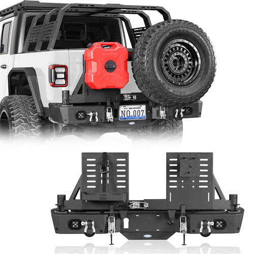 Rear Bumper w/ Dual Swing Arms & Tire Carrier & 5.3-Gallon Jerry Can Holder (20-25 Jeep Gladiator JT with OEM Rear Bumper Frame Mounts) - LandShaker