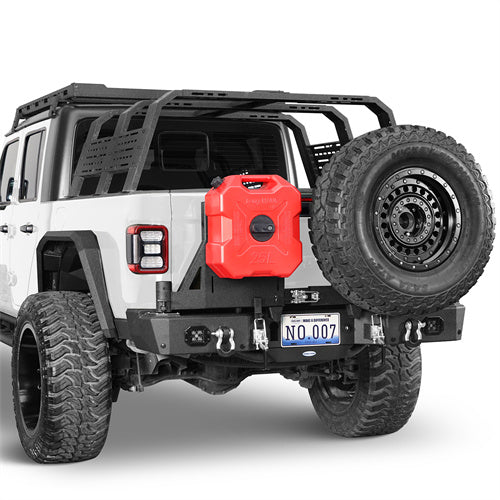 Rear Bumper w/ Dual Swing Arms & Tire Carrier & 5.3-Gallon Jerry Can Holder (20-25 Jeep Gladiator JT with OEM Rear Bumper Frame Mounts) - LandShaker