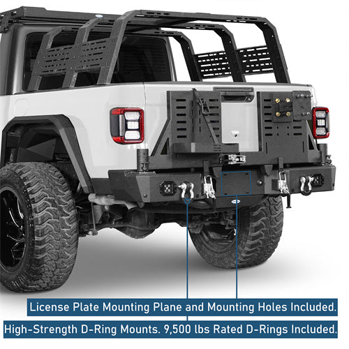 Rear Bumper w/ Dual Swing Arms & Tire Carrier & 5.3-Gallon Jerry Can Holder (20-25 Jeep Gladiator JT with OEM Rear Bumper Frame Mounts) - LandShaker