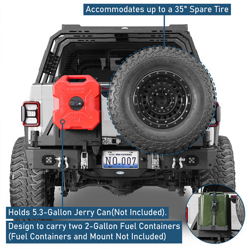 Rear Bumper w/ Dual Swing Arms & Tire Carrier & 5.3-Gallon Jerry Can Holder (20-25 Jeep Gladiator JT with OEM Rear Bumper Frame Mounts) - LandShaker